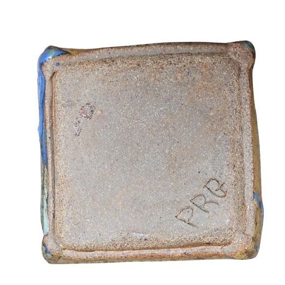 Handmade Studio Pottery 5 inch Square Dish Brutalist Signed Trinkets Change - Picture 5 of 5
